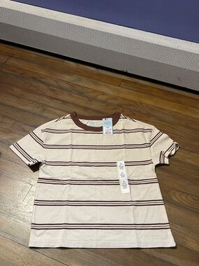Cat & Jack Cream Tee with Brown Stripes